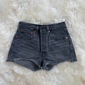 Levi's 501 High Rise Button-Up Denim Shorts, Size 26, Faded Black Wash.